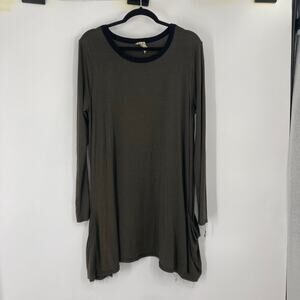 Sea Gypsies Olive Green Black Stripe Lagenlook Pocket Jersey Knit Dress Medium